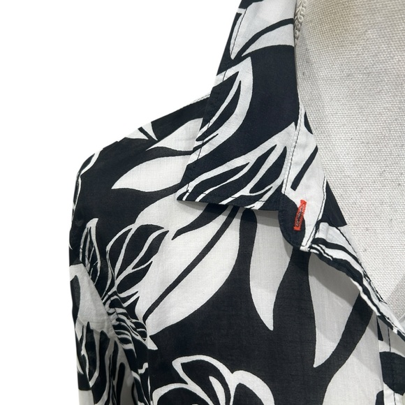 Talbots Black White Floral 100% cotton lightweight button up shirt Blouse large - Picture 5 of 9